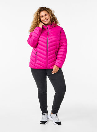 Zizzi Leichte Jacke mit Kapuze, Fuchsia Red, Model image number 2