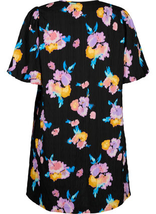 Zizzi Kleid mit kurzen Puffärmeln und Blumenmuster, Black w. flower AOP, Packshot image number 1