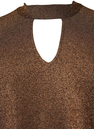 Zizzi Langärmlige Glitzerbluse mit Rundhalsausschnitt und V-Detail, Black Copper, Packshot image number 2