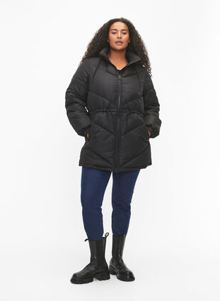 Zizzi Pufferwinterjacke mit Kapuze, Black, Model image number 2