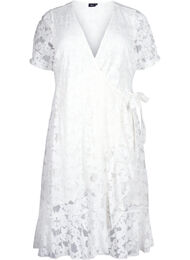 Wickelkleid mit Spitze und kurzen Ärmeln, Bright White, Packshot