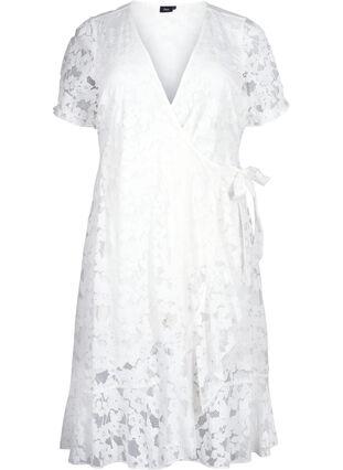 Zizzi Wickelkleid mit Spitze und kurzen Ärmeln, Bright White, Packshot image number 0