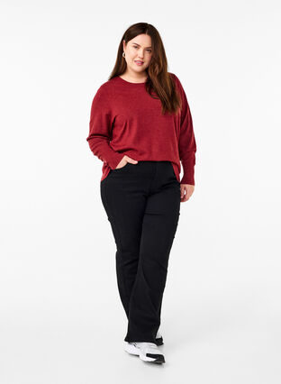 Zizzi FLASH – Strickpullover mit Rundhalsausschnitt, Merlot Mel., Model image number 2