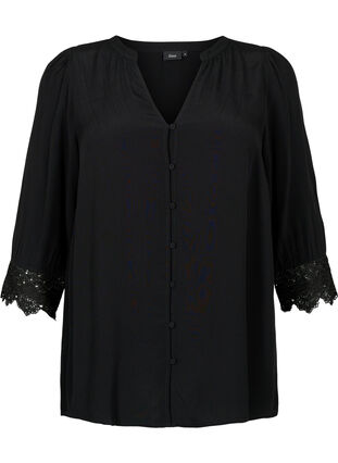Zizzi Viskose-Shirt mit V-Ausschnitt, Black, Packshot image number 0