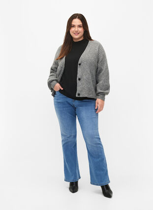 Zizzi Melange-Strickjacke aus Feinripp, Light Grey Melange, Model image number 2