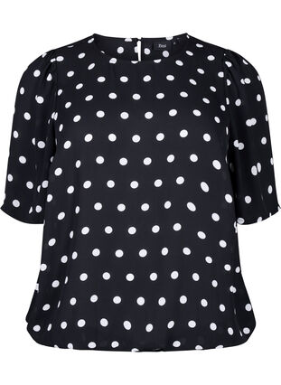 Zizzi Gepunktete Bluse mit kurzen Ärmeln, Black W. White Dot, Packshot image number 0