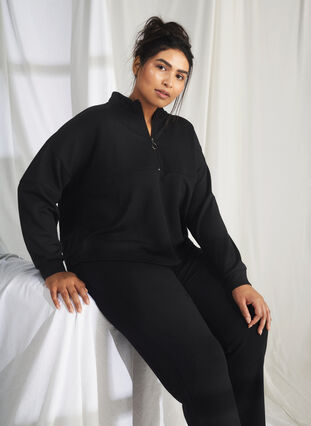 Zizzi Sweatshirt aus Modalmischung mit hohem Halsausschnitt, Black, Image image number 0