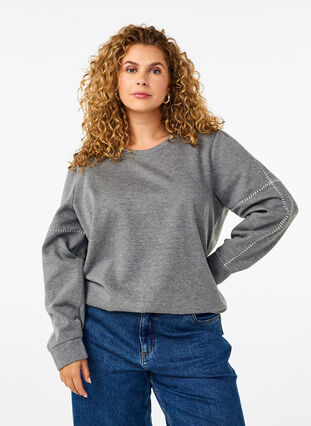 Zizzi Sweatshirt mit Kontrastnähten, Medium Grey Mél, Model image number 0