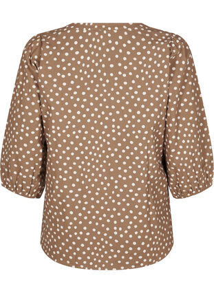 Zizzi Gepunktete Baumwollbluse mit 3/4-Arm, Coca Mocha Dot , Packshot image number 1