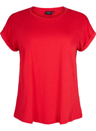 Zizzi Kurzärmeliges T-Shirt aus einer Baumwollmischung, Tango Red, Packshot image number 0