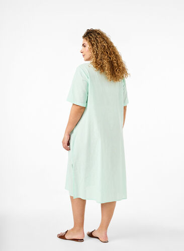 Zizzi Kaftan-Kleid aus Baumwollmischung mit Leinen, Brook Green, Model image number 1