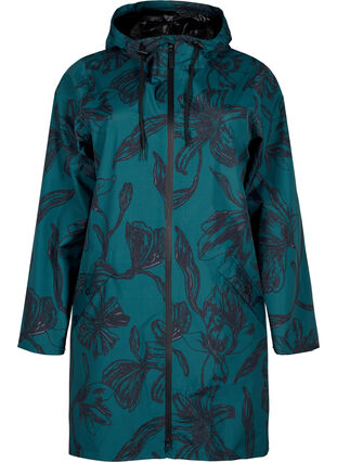 Zizzi Regenjacke mit Druck, Deep Teal Black, Packshot image number 0