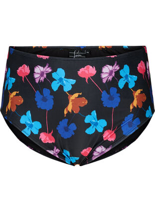 Zizzi Bikinihose mit Aufdruck und hoher Taille, Black Flower AOP, Packshot image number 0