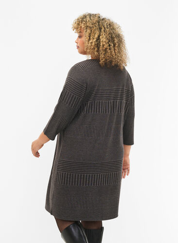 Zizzi Kleid mit 3/4-Ärmeln und Streifenmuster, Dark Grey Mélange, Model image number 1