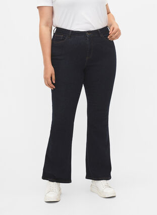 Zizzi Ellen Bootcut-Jeans mit hoher Taille., Raw Unwash, Model image number 2