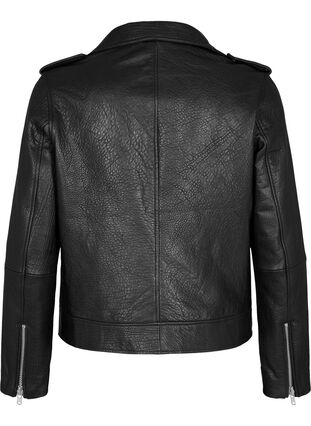 Zizzi Bikerjacke aus Leder mit Taschen, Black, Packshot image number 1