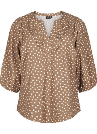 Zizzi Gepunktete Baumwollbluse mit 3/4-Arm, Coca Mocha Dot , Packshot image number 0