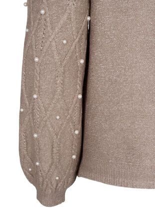 Zizzi Gestrickter Pullover mit Muster und Perlen, Desert Taupe Mel., Packshot image number 3