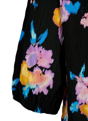 Zizzi Geblümte Bluse mit Rundhalsausschnitt und Reißverschluss, Black w. Flower AOP, Packshot image number 3