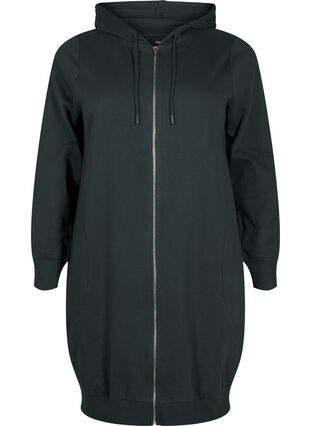 Zizzi Lange Sweatjacke aus Baumwolle mit Kapuze, Scarab, Packshot image number 0