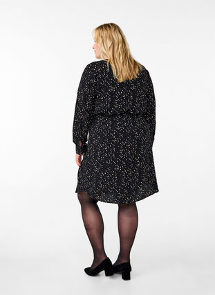 Zizzi Langärmliges Kleid mit Bindeband, Black w. Dot AOP, Model image number 1