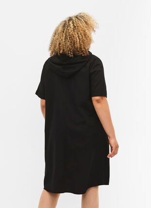 Zizzi Kapuzenkleid aus Baumwollmischung mit Leinen, Black, Model image number 1