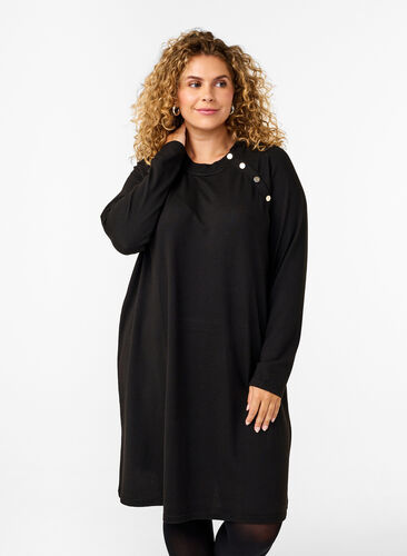 Zizzi Jerseykleid mit Knöpfen, Black, Model image number 0