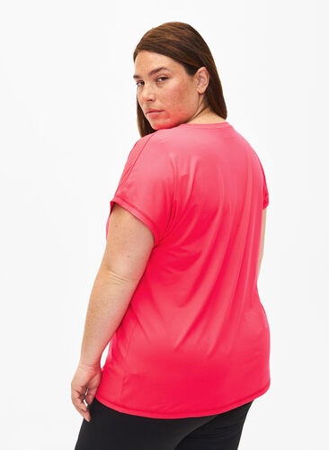 Zizzi Kurzarm Trainingsshirt, Neon Diva Pink, Model image number 1