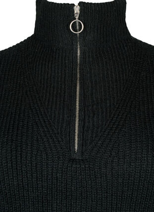 Zizzi FLASH – Strickpullover mit hohem Kragen und Reißverschluss, Black, Packshot image number 2