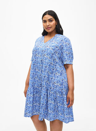 Zizzi FLASH – A-Linien-Kleid mit Print, White Blue AOP, Model image number 0