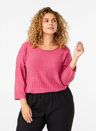 Zizzi Bluse mit 3/4-Ärmeln und Streifenmuster, Malaga Mel., Model image number 0