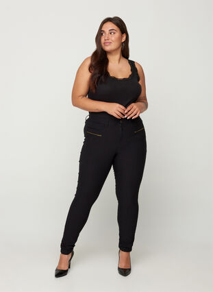 Zizzi Enganliegende Hose mit Reißverschlüssen, Black, Model image number 4