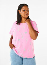 T-Shirt aus Bio-Baumwolle mit Blumendruck, Rosebloom W. Flower, Model