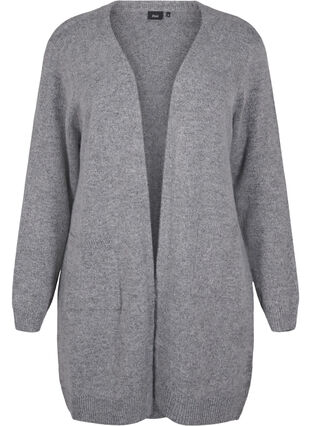 Zizzi Lange Strickware Strickjacke mit Taschen, Medium Grey Melange, Packshot image number 0