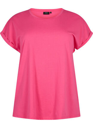Zizzi Kurzärmliges T-Shirt aus einer Baumwollmischung, Raspberry Sorbet, Packshot image number 0