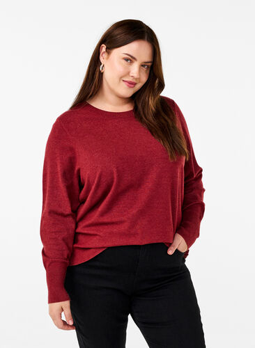 Zizzi FLASH – Strickpullover mit Rundhalsausschnitt, Merlot Mel., Model image number 0