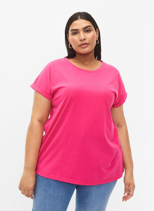 Zizzi Kurzärmliges T-Shirt aus einer Baumwollmischung, Raspberry Sorbet, Model image number 0