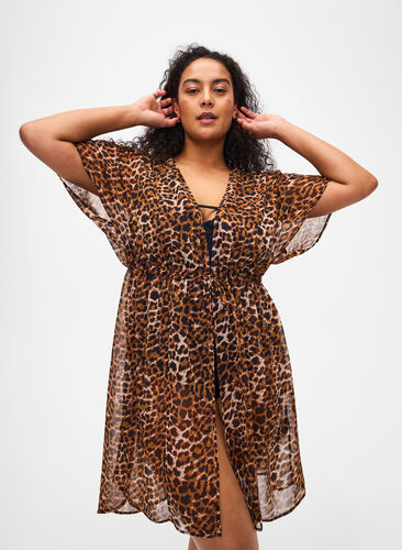 Zizzi Strand-Kimono mit Druck, Leopard, Model image number 0