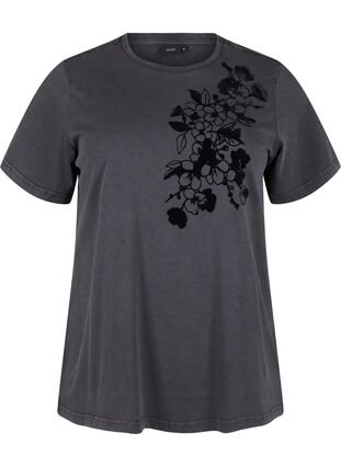 Zizzi Bedrucktes T-Shirt aus Bio-Baumwolle, D.Grey Wash W. Flok, Packshot image number 0