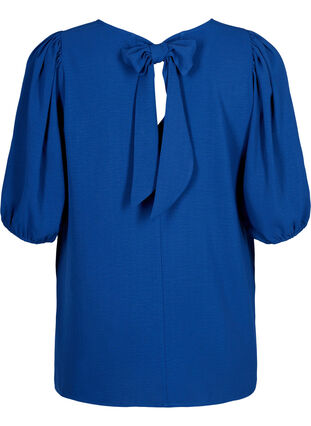 Zizzi Bluse mit kurzem Arm und Schleife hinten, Estate Blue, Packshot image number 1