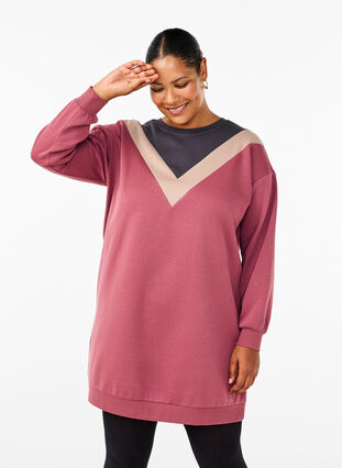 Zizzi Langes Sweatshirt mit Farbblock, Rose B. Color Block, Model image number 0