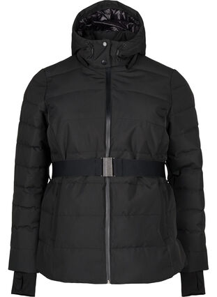 Zizzi Ski-Jacke mit Kapuze und Gürtel, Black, Packshot image number 0