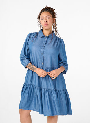 Zizzi Denim-Kleid aus TENCEL™ Lyocell mit 3/4 Ärmeln, Blue Denim, Model image number 0