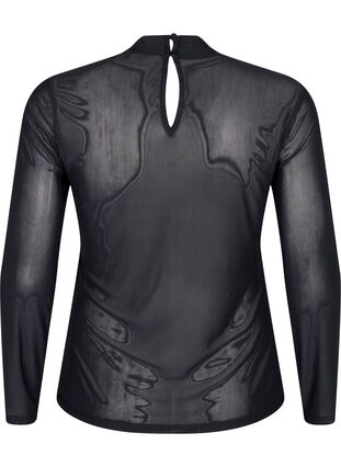 Zizzi Enganliegende Mesh-Bluse mit langen Ärmeln, Black, Packshot image number 1