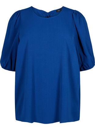 Zizzi Bluse mit kurzem Arm und Schleife hinten, Estate Blue, Packshot image number 0