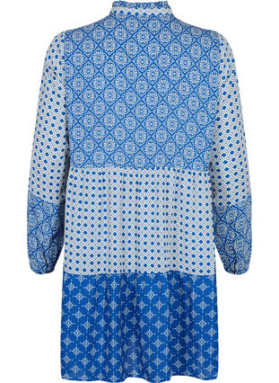 Zizzi A-förmiges Kleid mit Mustern und Schnittlinien, Blue AOP, Packshot image number 1
