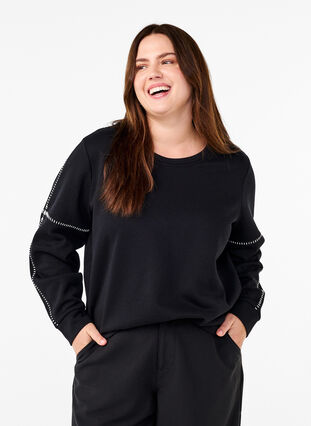 Zizzi Sweatshirt mit Kontrastnähten, Black, Model image number 0