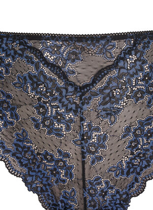 Zizzi G-String mit kontrastfarbenem Spitzenbesatz, Black w Blue , Packshot image number 2