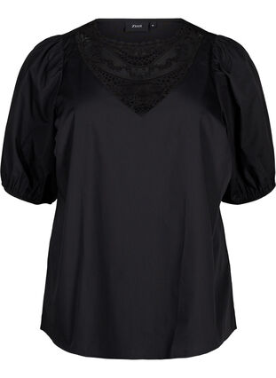 Zizzi Kurzärmelige Bluse mit Spitzendetail, Black, Packshot image number 0