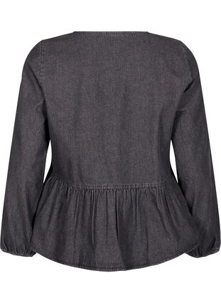 Zizzi Peplum-Bluse aus Denim mit Bindeverschluss, Dark Grey Denim, Packshot image number 1